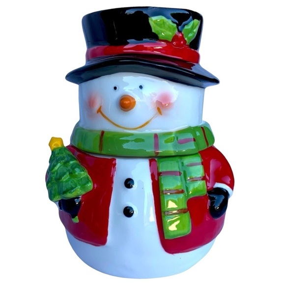Snowman Jar Canister Ceramic Hand Painted Multipurpose Cookies Christmas Decor - Picture 2 of 16